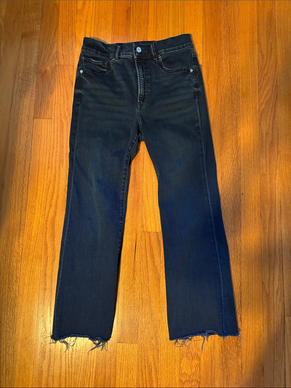 Express Dark Blue Cropped Raw-Hem Ankle Jeans